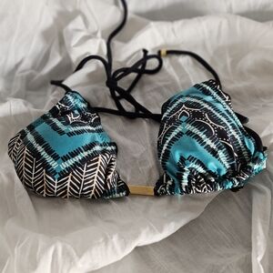 Patterned Teal and Black Bikini Top